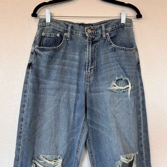Lucky Brand High Rise Wide Leg Distressed Jeans Medium Wash Women's Size 6 - Picture 8 of 11